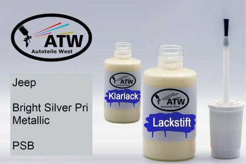 Jeep, Bright Silver Pri Metallic, PSB: 20ml Lackstift + 20ml Klarlack - Set, von ATW Autoteile West.